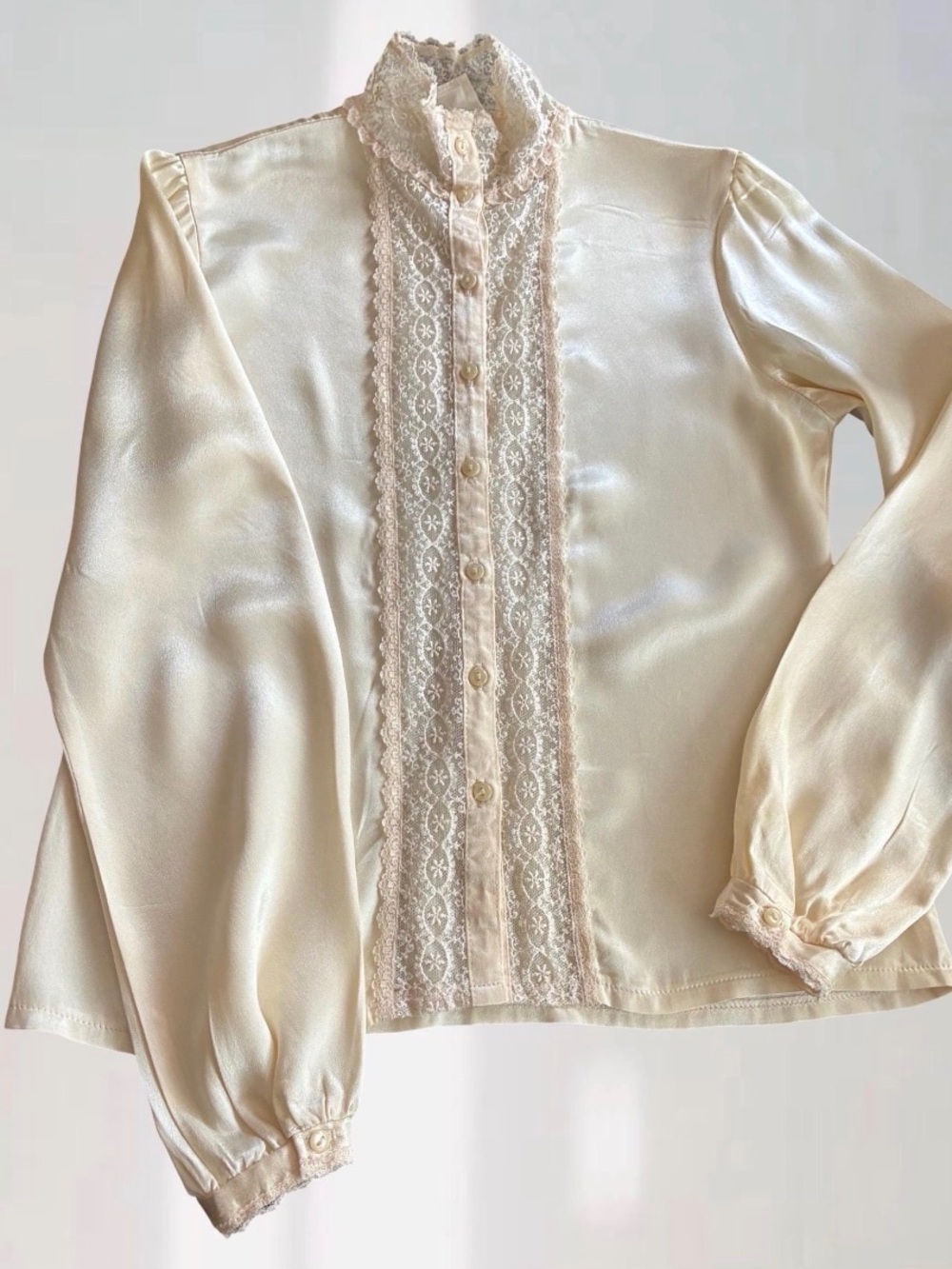 Elegant Lace-Front Button Down Blouse - Cream